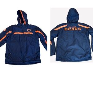 NFL Chicago Bears Navy Orange Hooded Jacket Coat Boys L 14 Embroidered